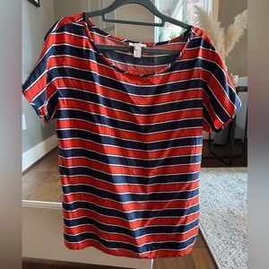 J. Crew Red and Blue Striped Silk Top 100% Silk
